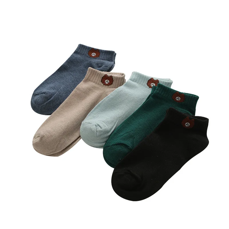 Женские носки 2019 весна лето женские хлопок цвет милый мультфильм вышивка медведь