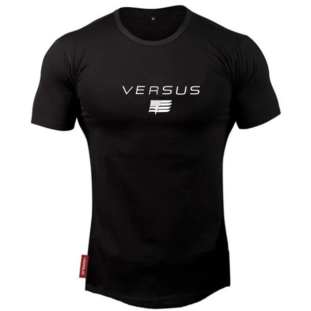 Бежевый Дизайн VERSUS Muscle fitness Мужская футболка для бодибилдинга Спортивная футболка с круглым вырезом и короткими рукавами для бега - Цвет: Бежевый