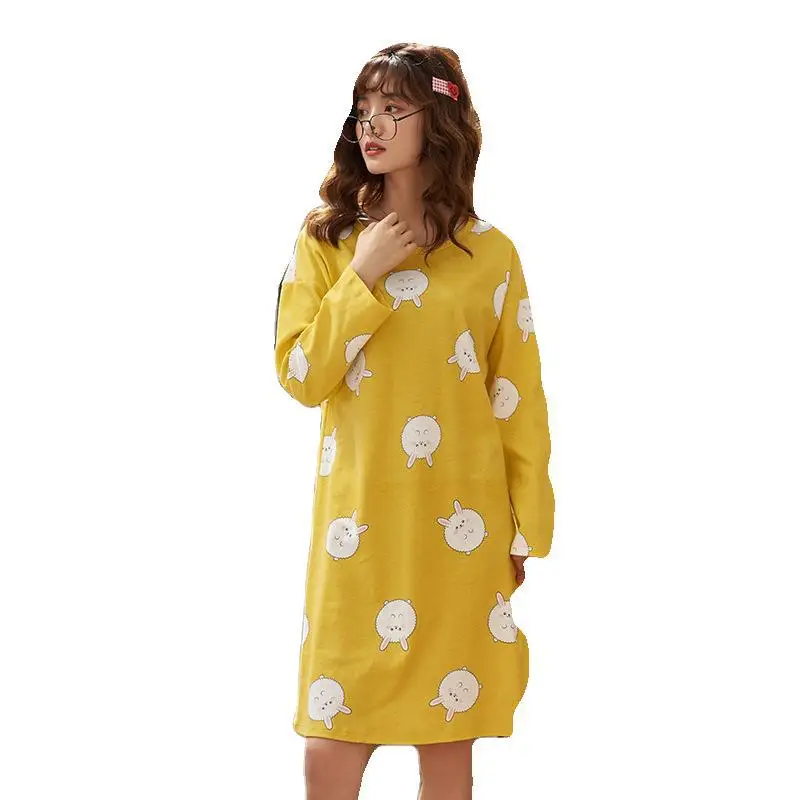Spring and Autumn New Women's Nightdress Long-sleeved Cute Home Casual Home Service Sexy Sleepwear Women Night Gown Sleep Tops