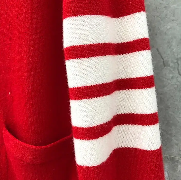 

2021 Fashion TB Thom Brand Sweaters Women Slim Fit O-Neck Cardigan Clothing Striped Wool Solid Winter Casual Coat
