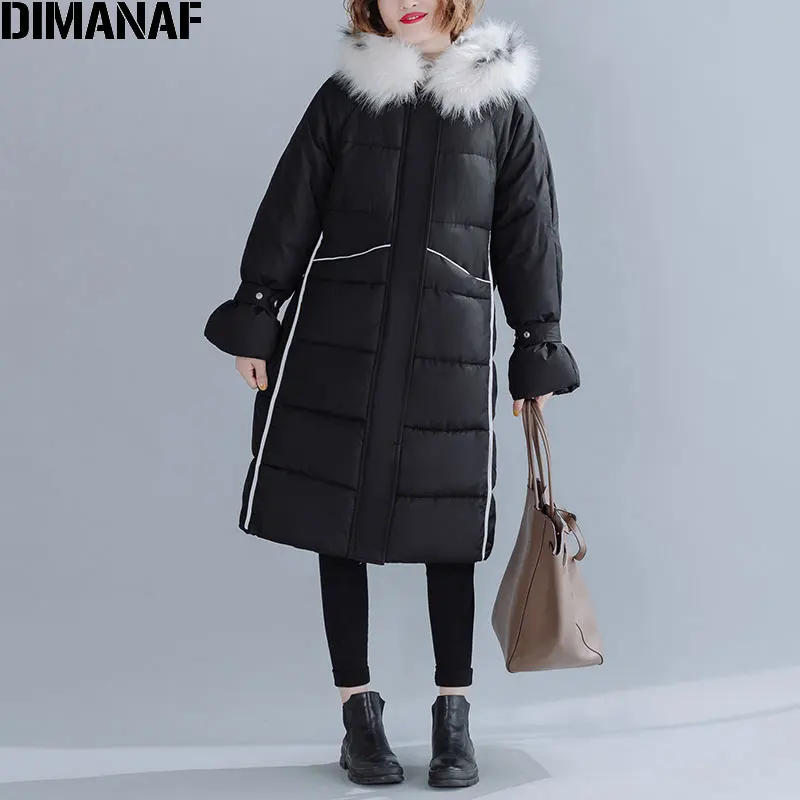 Женская парка с длинным рукавом DIMANAF толстая теплая хлопковая куртка черного