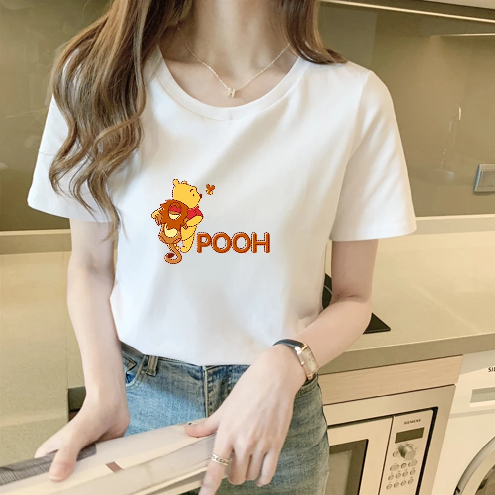 

Loose T-shirts Letter Printed T-shirts Woman Disney Cartoons Winnie The Pooh Oversized Kawaii for Girls O-neck Aesthetic Clothes