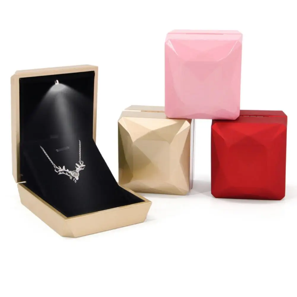 

Rhombus Surface LED Rings Holder Jewelry Storage Box Case Container Organizer