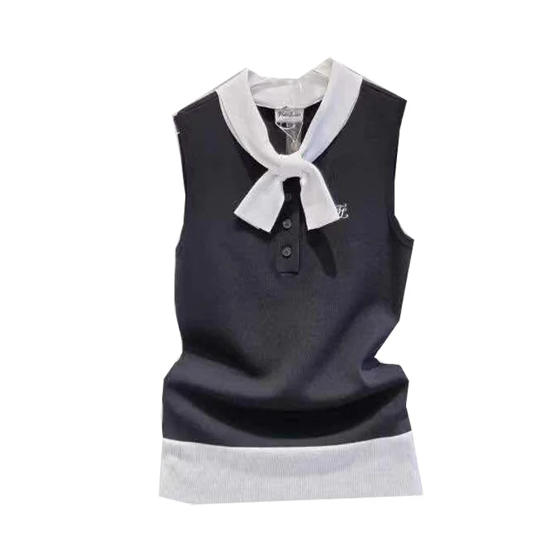 FL Fashion Women Sleeveless Shirt Bowknot Slim Top One Size Fits All Stretch Golf Short Sleeves