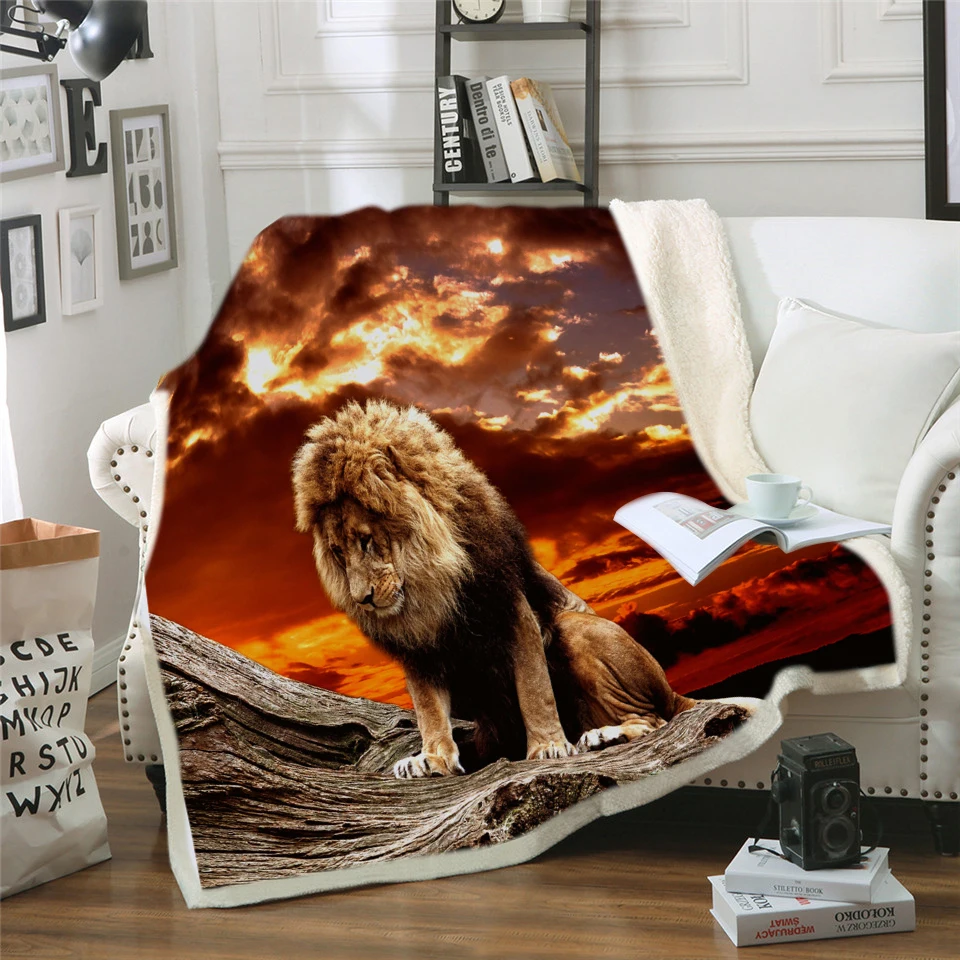

Space Lion Printed Velvet Plush Throw Blanket Bedspread for Kid Girl Sofa Sherpa Blanket Couch Quilt Cover DIY Dropship