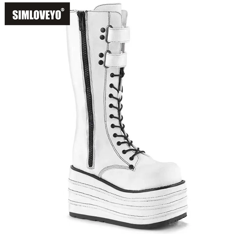 

SIMLOVEYO Brand Design Female Motorcycle Plafrom Wedges Lolita Girl 2021 Winter Cool Street Super High Heel Women Boots F1464