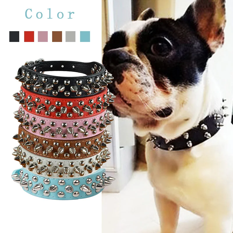 6 цветов регулируемые ошейники из искусственной кожи с заклепками шипами для