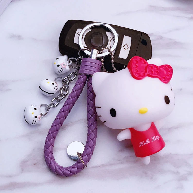 Милый розовый Кот hello kitty кукла брелок кожаный шнур брелок держатель металлический брелок с колокольчиком брелок Шарм сумка Подвеска для автомобиля подарок
