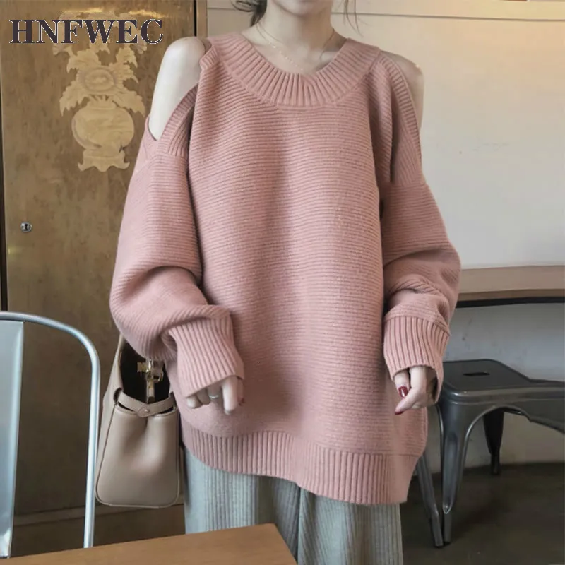 

Sexy Off Shoulder Top Tide Knitted Sweater Loose Casual Western Style Lazy Wind Women Clothes 2020 Fashion Sweater D513