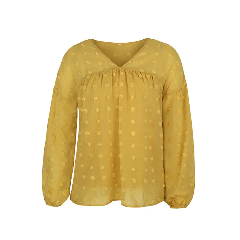 

2021 Spring New Chiffon Blouse Women Fashion V Neck Full Sleeve Summer Blouse Shirt Tops For Women Casual Solid Color