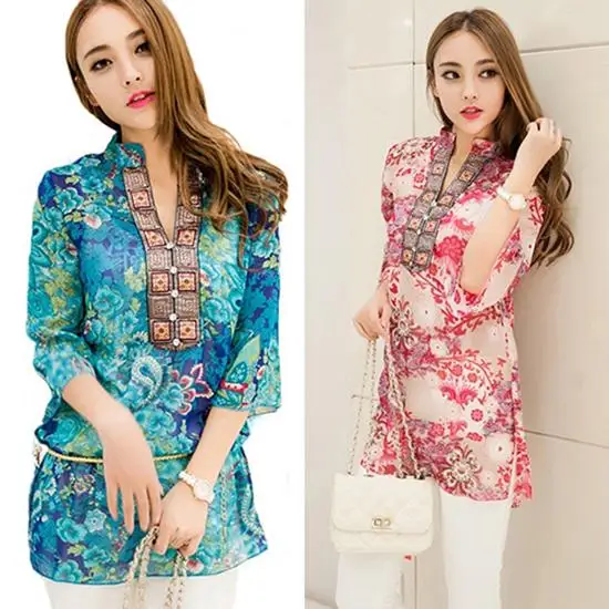 

Women's Fashion Summer Korean Style Ethnic Loose Chiffon Blouse Chiffon Half Sleeve Plus Size 5XL Floral Casual Top