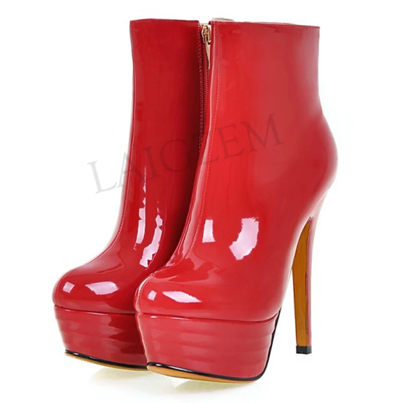 LAIGZEM/очень женские ботильоны Водонепроницаемые блестящие ботинки на массивном