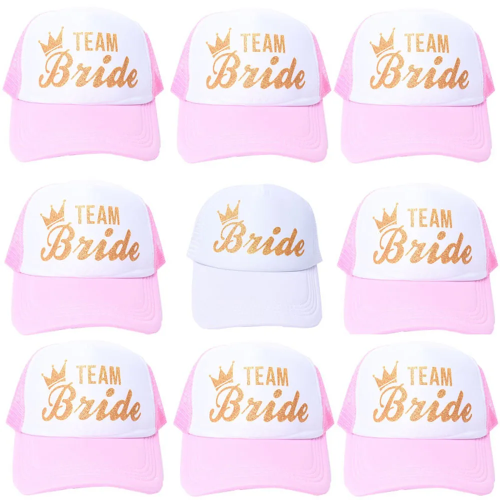 

BRIDE TEAM Letter Cap Baseball Cap Unisex Adjustable Hip Hop Outdoor Snapback Men Women Sunscreen Summer Autumn Casual Pink