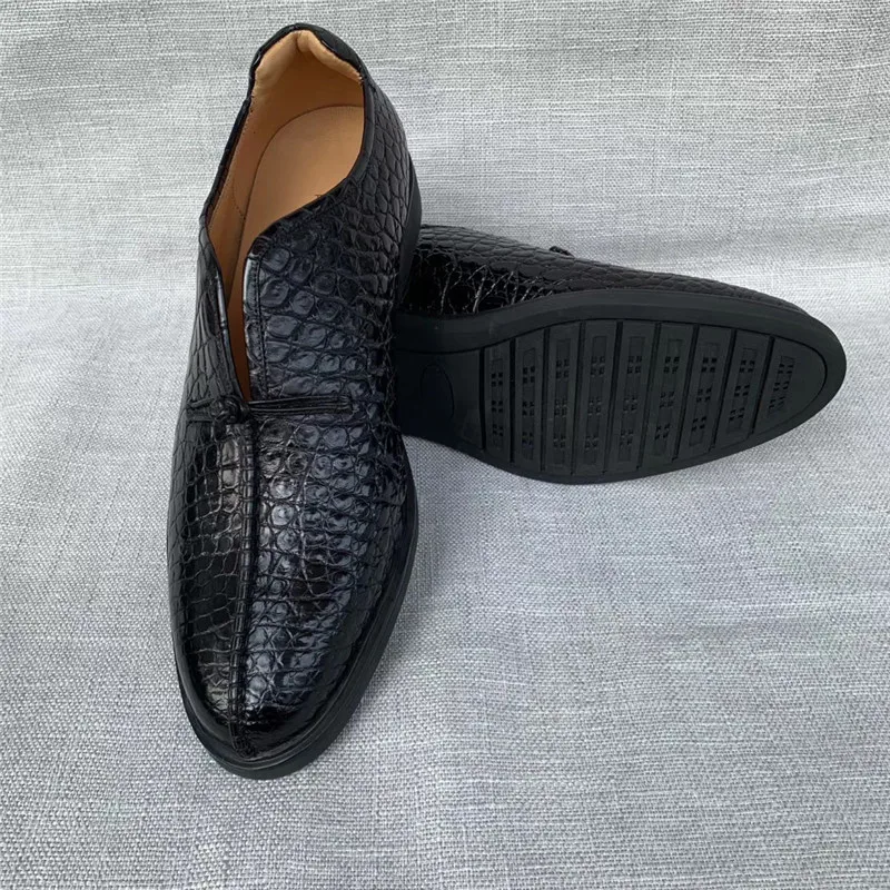 

China Vintage Style Authentic Exotic Crocodile Skin Round Toe Men's Walking Shoes Genuine Alligator Leather Male Slip-on Shoes