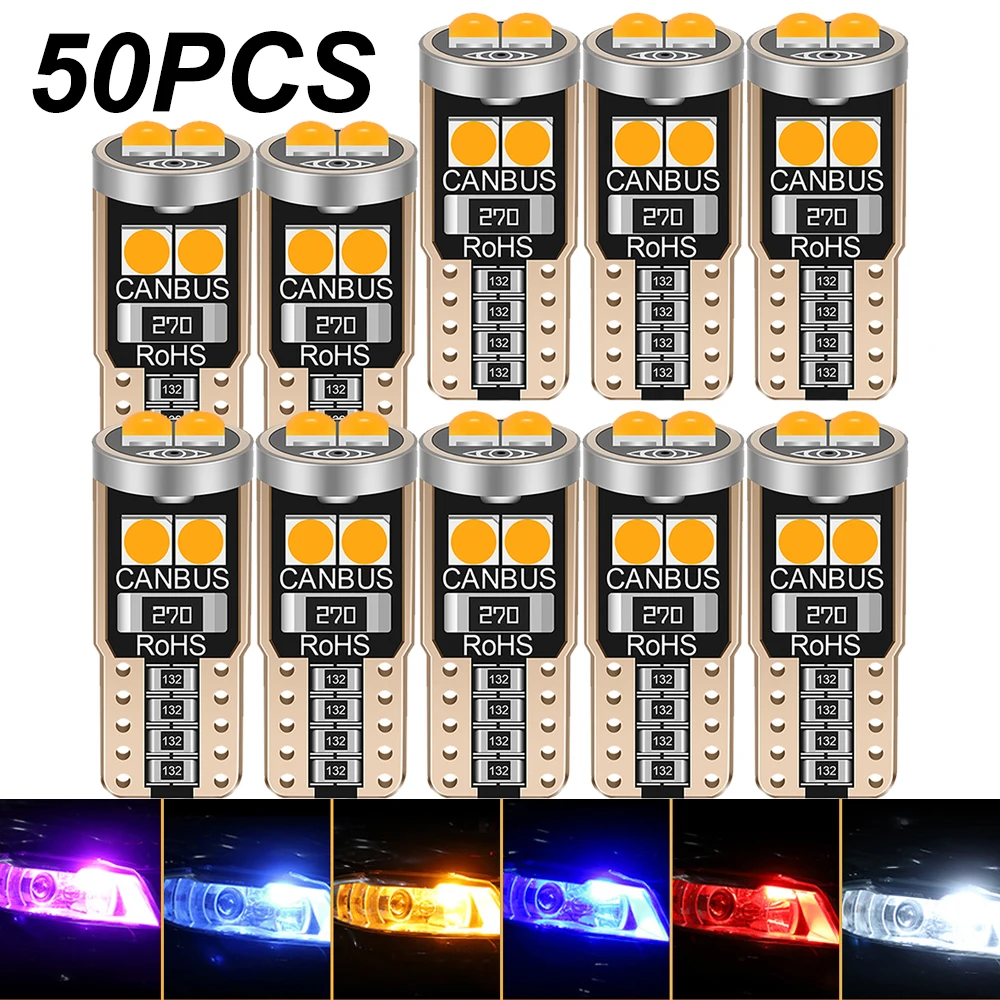 50PCS T10 W5W 168 WY5W Super Bright LED Car Interior Reading Dome Lamp Auto Wedge Turn Side Parking Bulb License Plate Lights