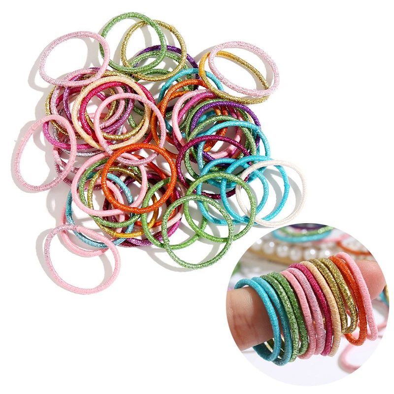 S10-3cm 50PCS 50 шт./лот, 3 см, милые цветные резинки для волос для девочек, аксессуары для волос, эластичная веревка для детей, детская бабочка, конский хвост, держатель, модные резинки - Цвет: S10-3cm 50PCS