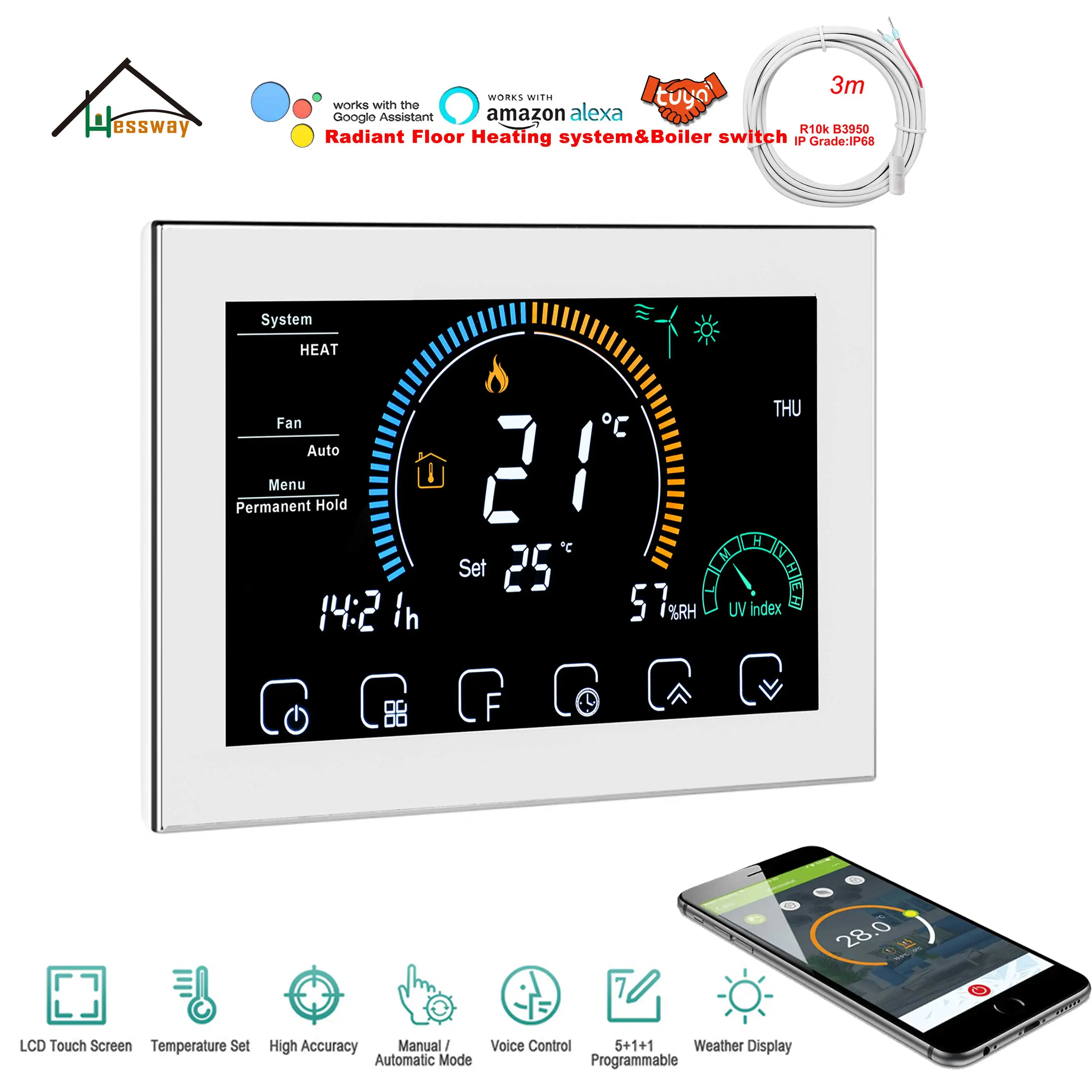 HESSWAY NC/NO Switch 5A/16A Электрический нагревательный THREMOSTAT WIFI бойлер с удлинителем порт