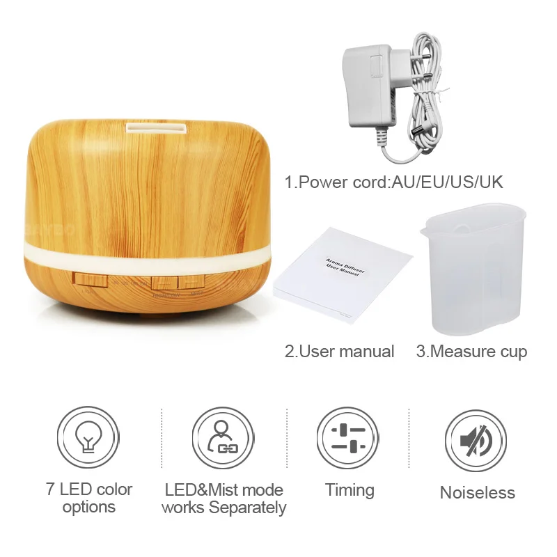 

500ml Electric Ultrasonic Aroma Air humidifier Essential Oil Diffuser Wood Grain purifier mist maker LED light for home