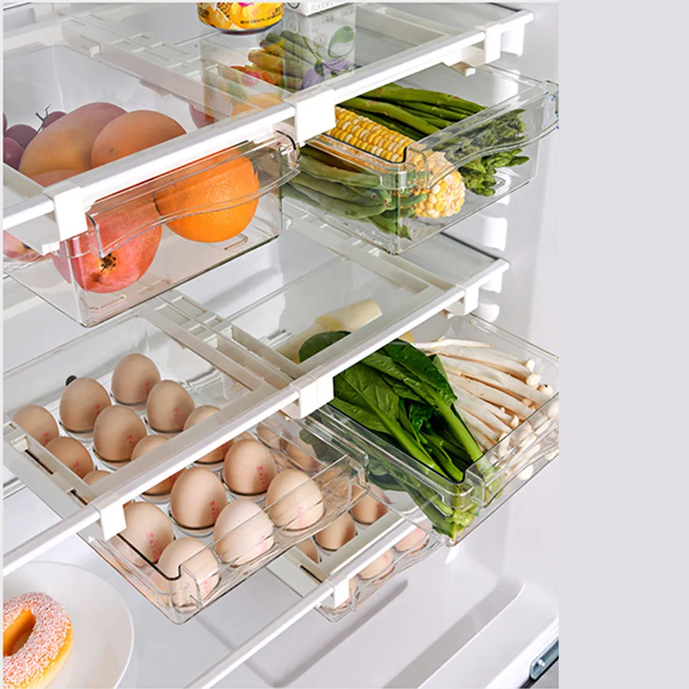 

2PCS Egg Organizer Plastic Storage Containers Drawer Transparent Adjustable Timekeeping Frozen Organizer Box