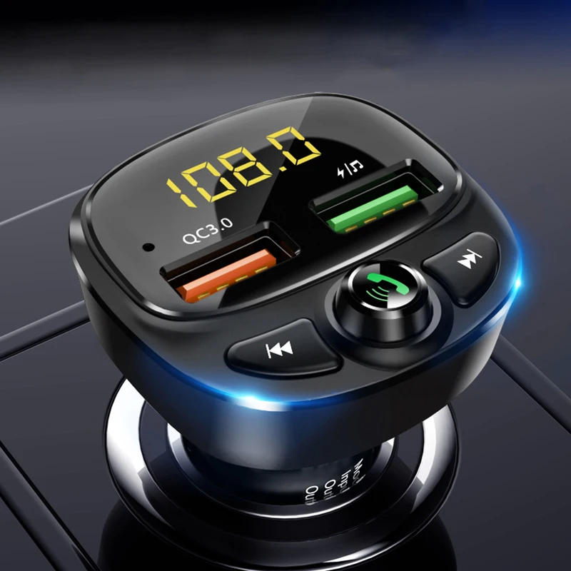 Автомобильное зарядное устройство QC 3 0 с двумя USB портами Bluetooth 5 Fm передатчик mp3