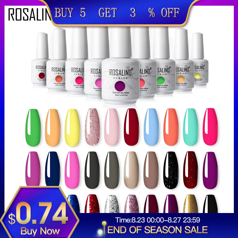 Гель лак для ногтей ROSALIND 15 мл стеклянная бутылка неоновая серия Полупостоянный