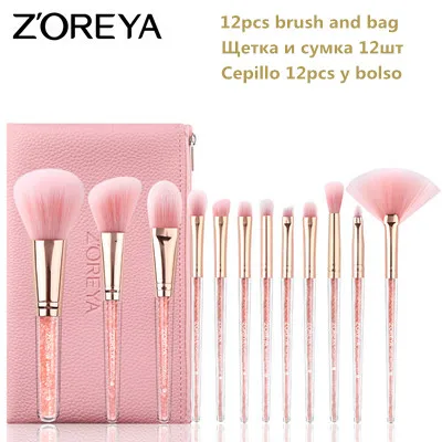 pink color ZOREYA набор кистей для макияжа 10/12 шт. кисти для макияжа с алмазной ручкой кисть для пудры, основы и тонального крема тени для век веерообразных кисти - Handle Color: pink color