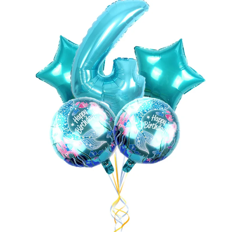 

5pcs/set Mermaid Theme Party Foil Balloons Little Mermaid Balloon Kids Birthday Party Decorations Mermaid Baby Shower Supplies