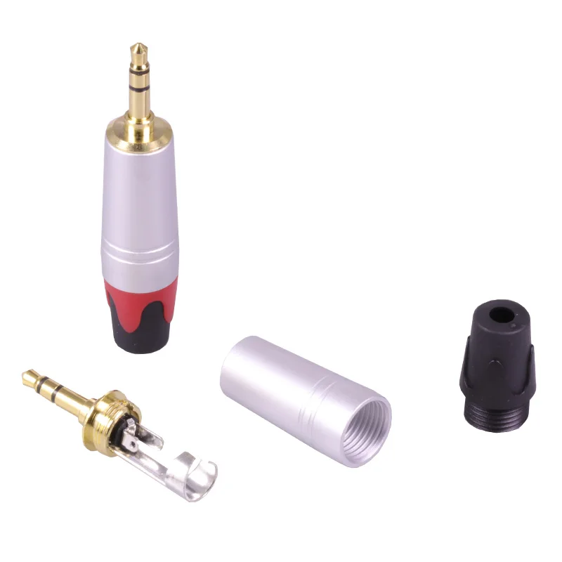 

10Pairs/20Pcs Smooth Silver 3.5mm Jack 3 pole Earphone Plug Gold-plated Zinc Alloy Audio Connector with Black&Red Tail Plug