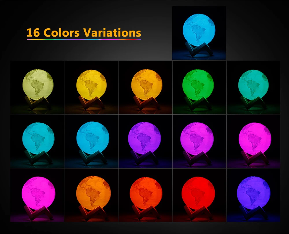 Перезаряжаемая лампа с 3D принтом земли RGB изменение цвета пульт дистанционного