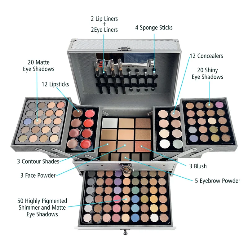 

132 Colors Mix of Matte and Shimmer Eyeshadow Lip Gloss Concealer Pressed Powder Blusher Face Bronzer Palette Makeup Set Kit