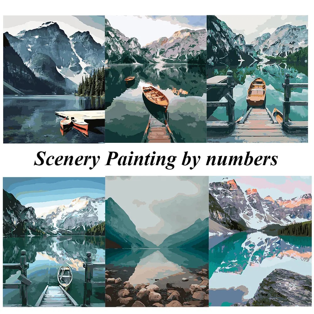 

Landscape Boat Oil Painting By Numbers On Canvas DIY Frame For Kids Adults Acrylic Paint Kits Picture Wall Art Home Decoration