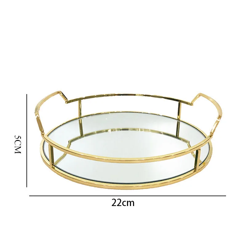 

Gold-plated metal mirror Storage tray Round Luxury earring cosmetic organizer Coffee Table Bathroom Tray Jewelry Plate