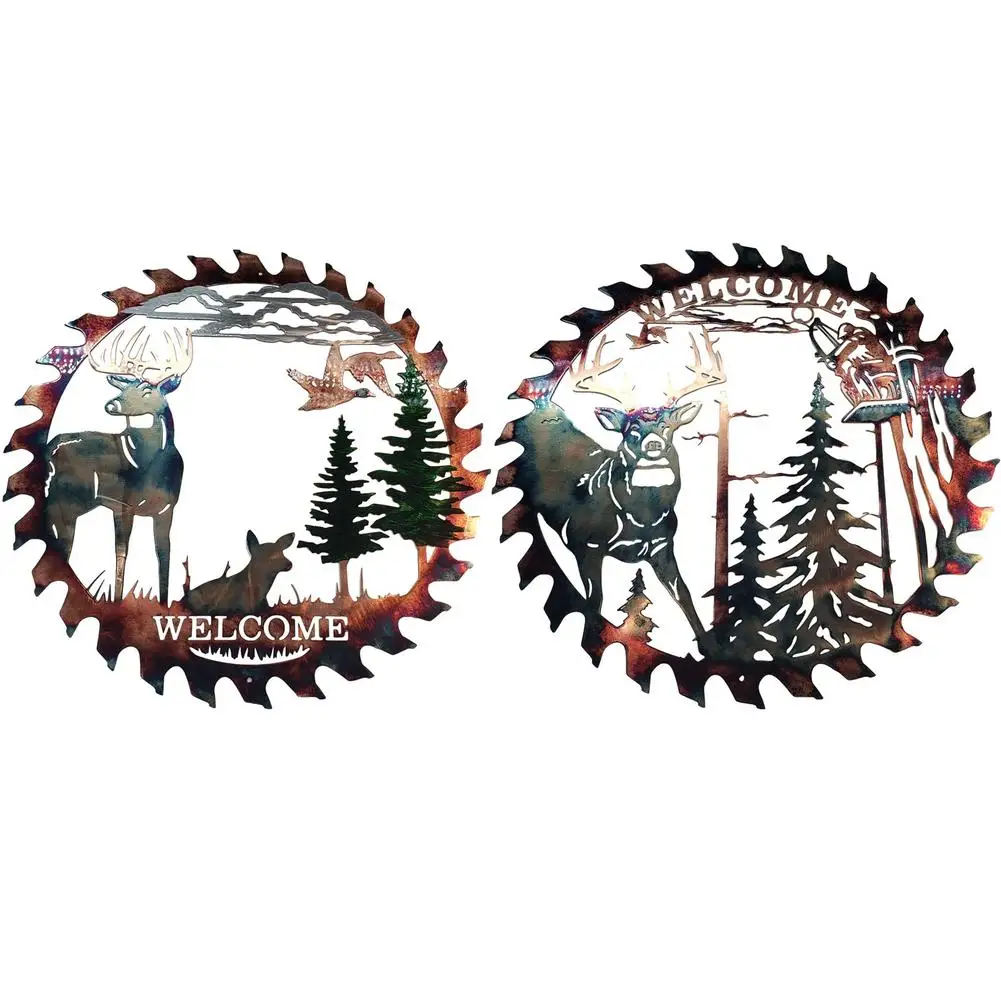 

2021 New Welcome Elk Saw Cutter Decoration Wall Hanging Metal Art Home Furnishing Decoration Rule Wall Art Plate Home Decor