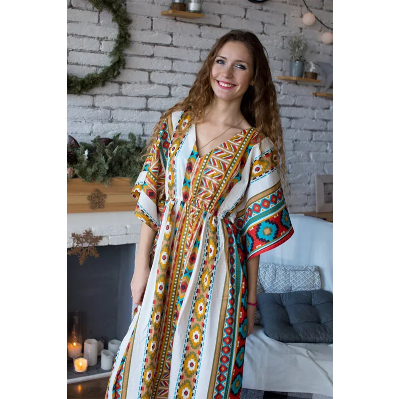 Autumn Mom and Daughter Dress Half Sleeve V-neck Vintage Print Long Dress Mommy and me clothes Matching Outfits E0264