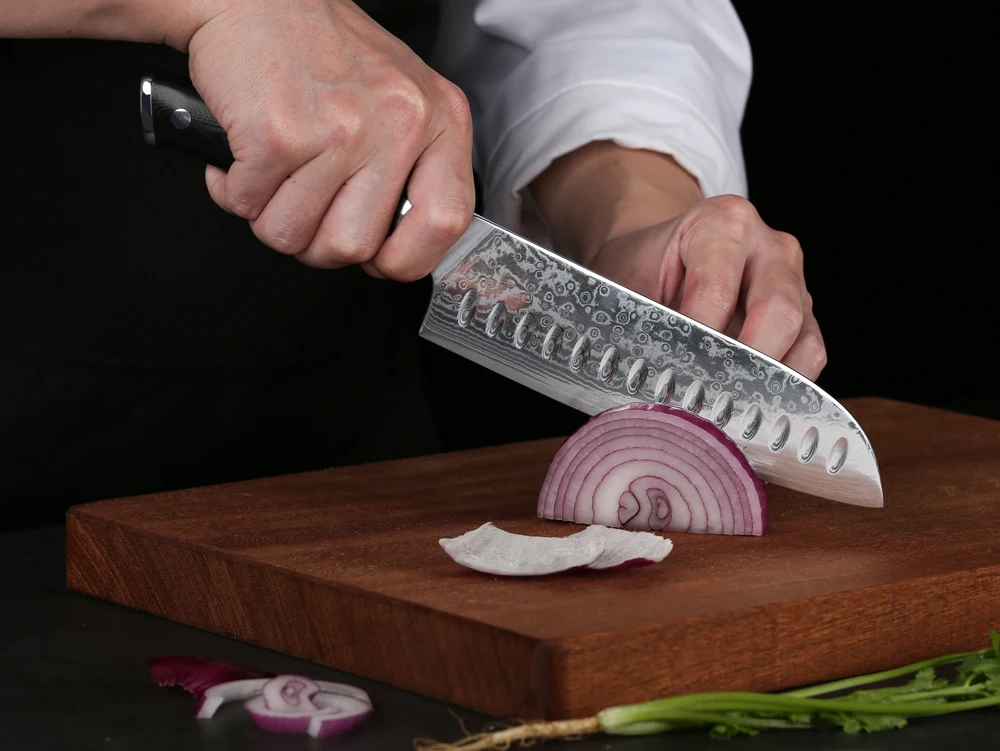 TURWHO 7 дюймовый нож Santoku 67 слоев дамасской стали японский шеф повара