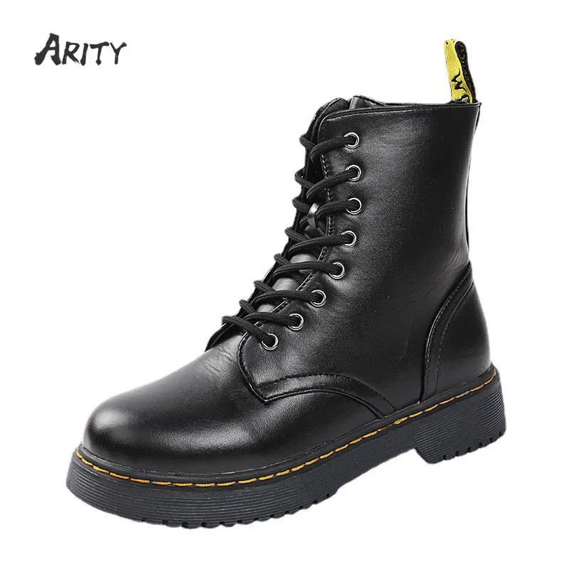 

Women British Leather Martins Boots Lace Up Low Heel Casual Ankle Boots for Students Shoes Woman Leather Short Boots