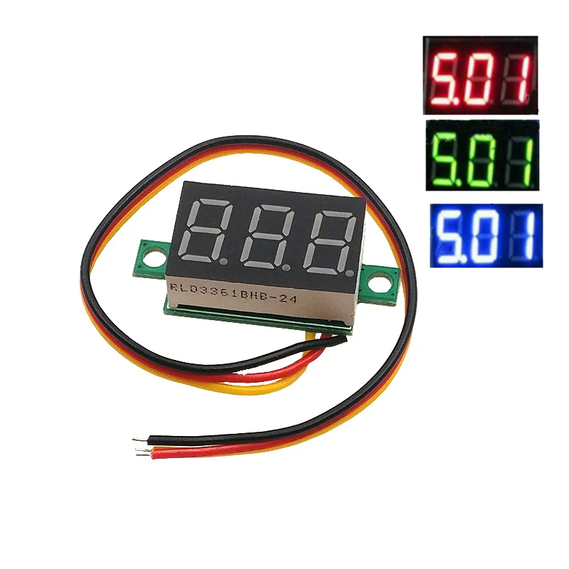 

1pcs 0.36 two-wire DC 2.50 to 30V LCD Digital Voltmeter Voltimetro Red/Blue/Green LED Amp Volt Meter Gauge Voltage Meter