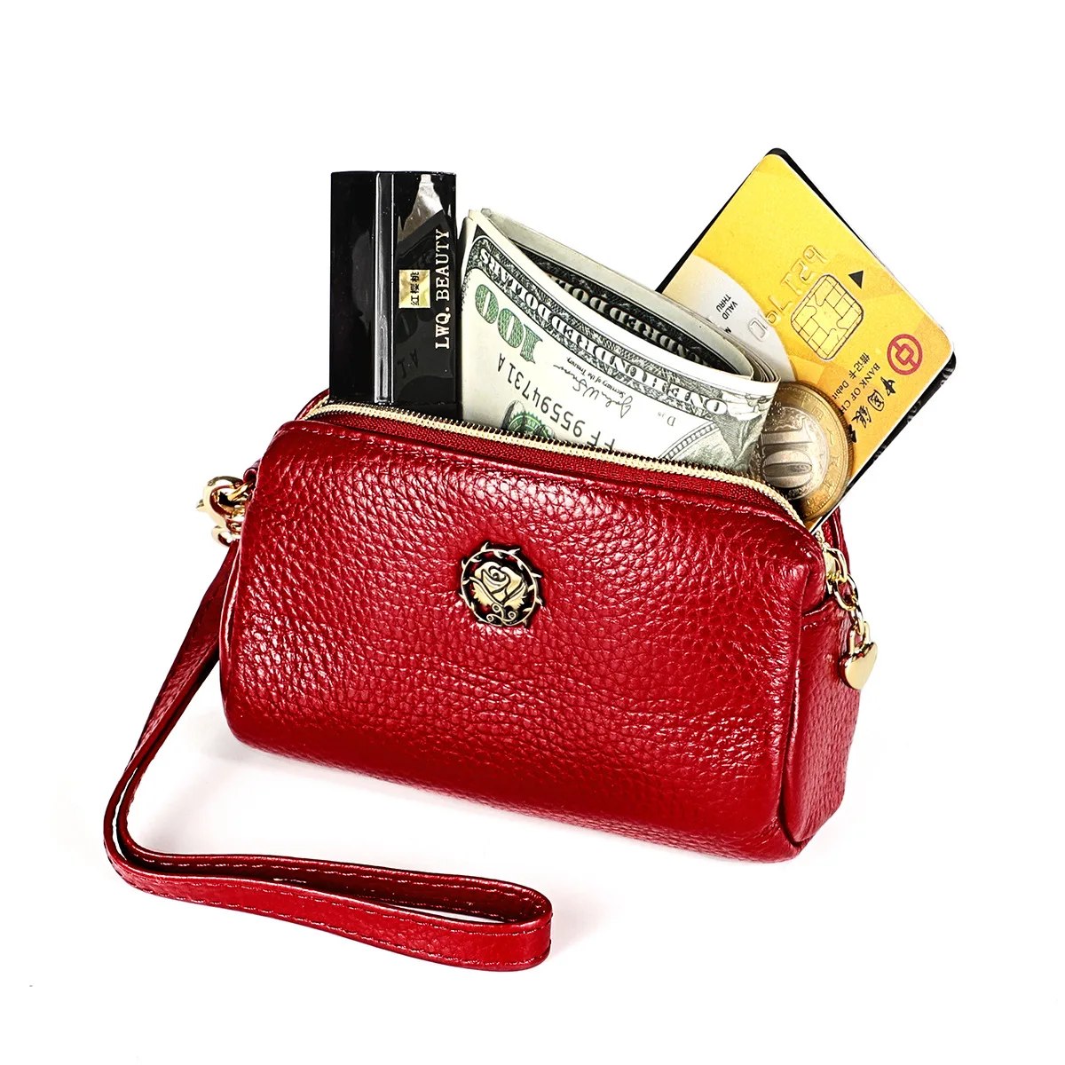 

Bag Change Pocket Genuine Coin Holder Leather Pouch Purse Mini Change Zipper Small Money Purse High capacity Women Card Wallet
