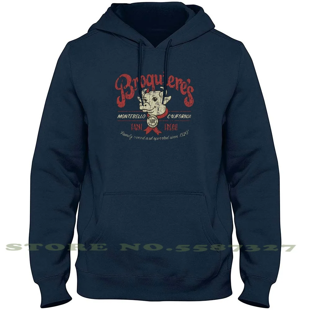 Broguiere'S Farm Fresh Dairy Long Sleeve Hoodie Sweatshirt Farm Dairy Cow Montebello California Broguiere Milk Farmer Fresh