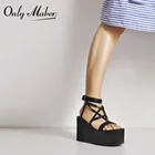 Сандалии Onlymaker Женские на платформе, босоножки с круглым носком, туфли на танкетке с перекрестными ремешками, модная обувь на высоком каблуке, цвет черный, лето