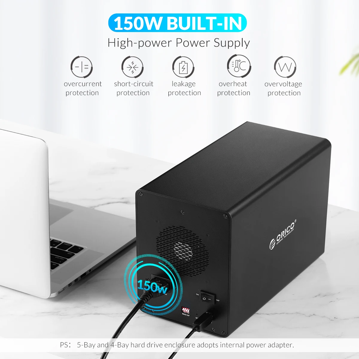 ORICO 3.5'' USB3.0 to SATA HDD Docking Station With RAID Aluminum 4 bay Enclosure 150W Internal Power Adapter Case | Компьютеры и