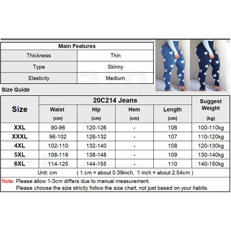 

Plus Size Heart Print Skinny Distressed Jeans Mom 5XL Vintage Streetwear Women Blue Stretchy Sexy Melody Pencil Denim Pants Y2K