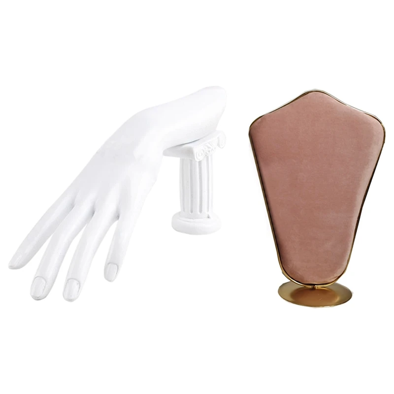 

Mannequin Hand Finger Glove Ring Bracelet Stand with AB Two Sides a Side Pink B Side Blue Necklace Set Display Stand