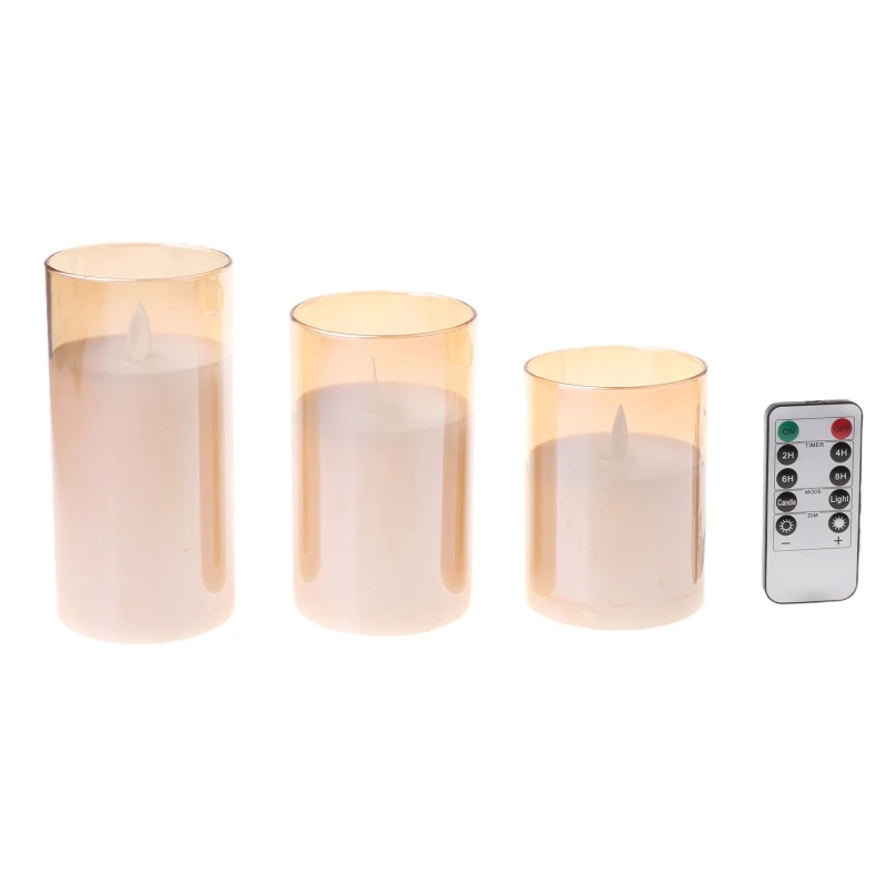 

3pack Flameless Led Candles Flickering Timer Remote Fake Wick Moving Flame Faux