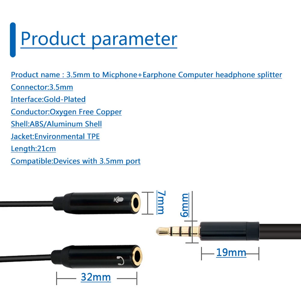 3 5 мм аудио сплиттер для наушников микрофонный кабель компьютера Jack 5mm 1 Мужской