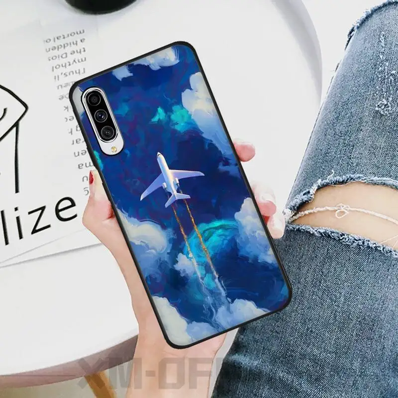 Чехол для телефона HaNismt Airplane fly travel cloud черный мягкий чехол Samsung A10 20 30 40 50 70 10S 20S 2