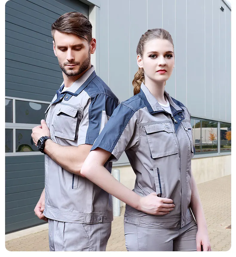 

Uniform Women Workshop Men Work Clothing Working Labor Short Sleeve Shirt Top and Pants Two Piece Set Outfits Workwear Plus Size
