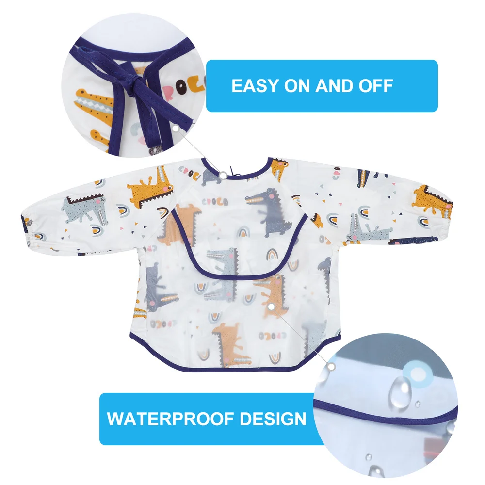 

2pcs Baby Cartoon Long Sleeve Bibs Toddler Waterproof Cotton Bibs Smock