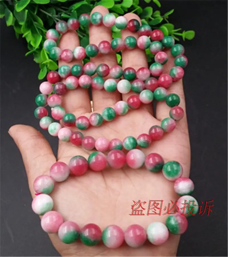 Браслет женский трехцветный красный зеленый персиковый Нефритовый многослойный