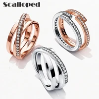 scalloped trendy sparkling zircon love heart ring for women diy brand handmade accessories stacking engagement jewelry wholesale